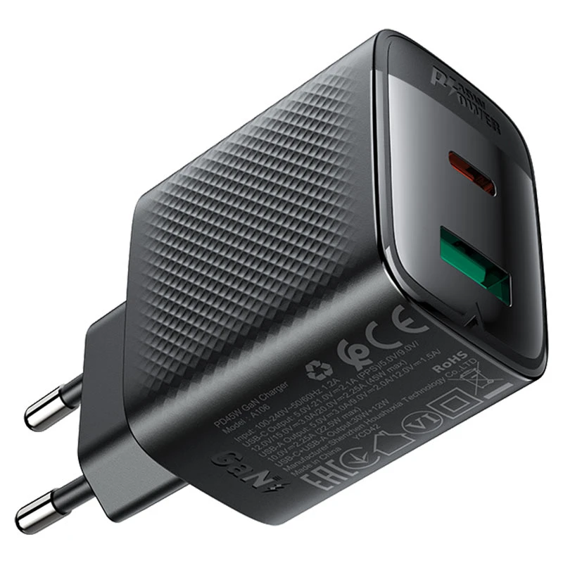 МЗП Acefast A106 GaN PD45W (1USB-A/1C), Black 2, купити оптом з доставкою