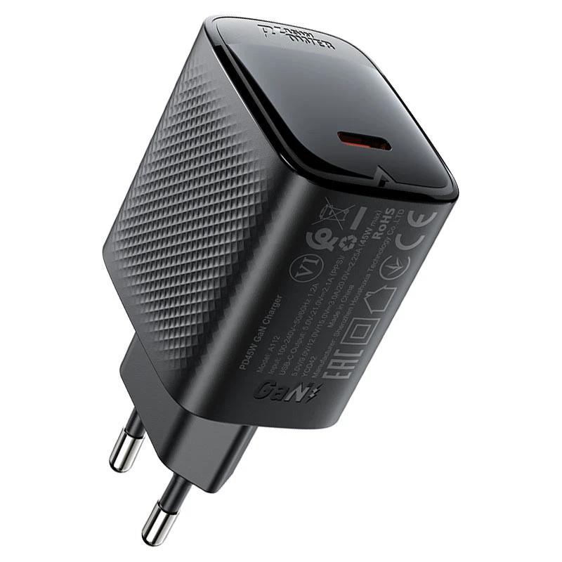 МЗП Acefast A112 GaN PD45W (1USB-C), Black 1, купити оптом з доставкою