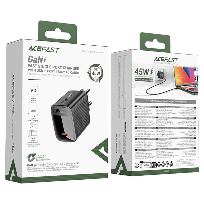 МЗП Acefast A112 GaN PD45W (1USB-C), Black 5, купити оптом з доставкою