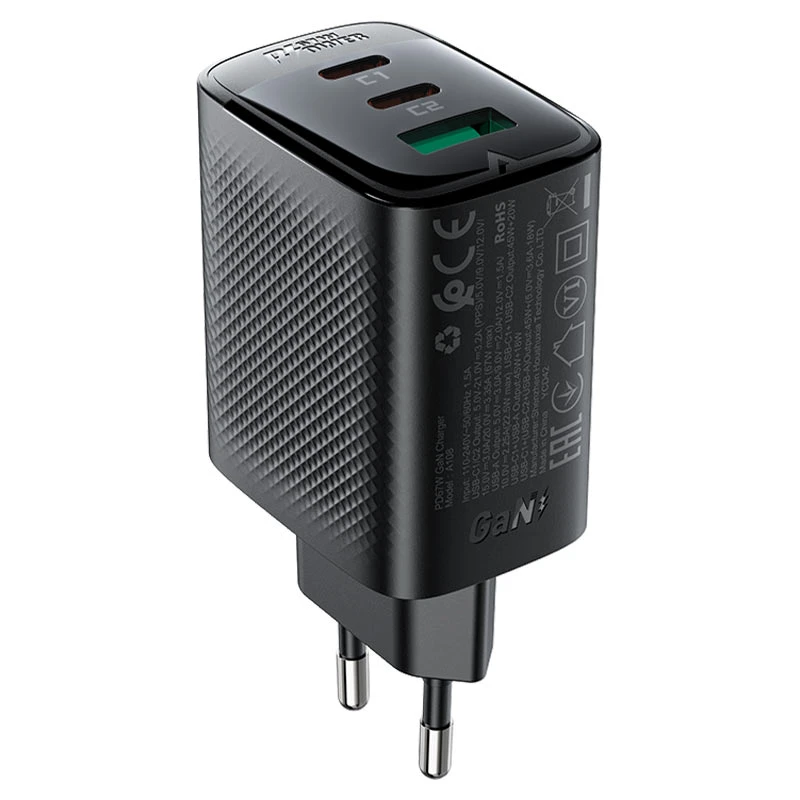 МЗП Acefast A108 GaN PD67W (1USB-A/2C), Black, купити оптом з доставкою
