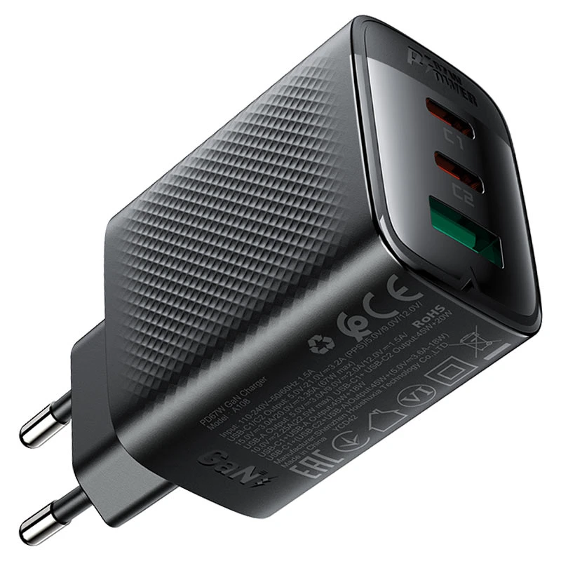 МЗП Acefast A108 GaN PD67W (1USB-A/2C), Black 3, купити оптом з доставкою