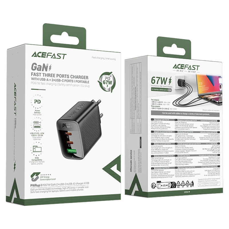 МЗП Acefast A108 GaN PD67W (1USB-A/2C), Black 5, купити оптом з доставкою