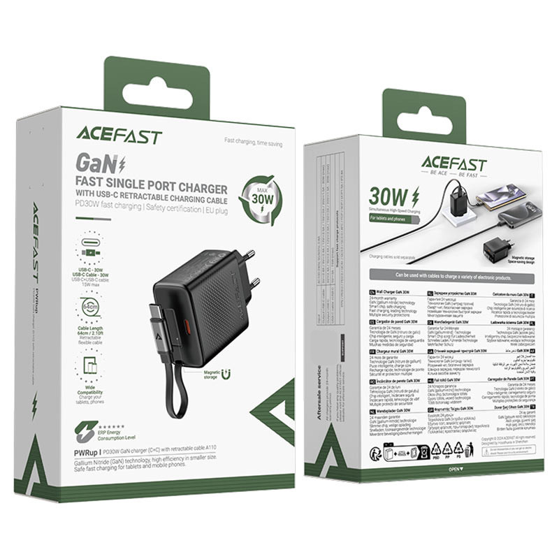 МЗП Acefast A110 GaN With Retractable Cable Type-C PD30W (1USB-C) на малюнкі №6