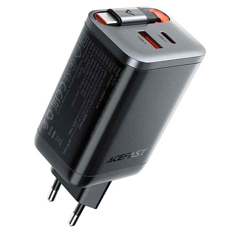 СЗУ Acefast A111 GaN With Retractable Cable Type-C PD67W (1USB-A/1C), купить оптом с доставкой