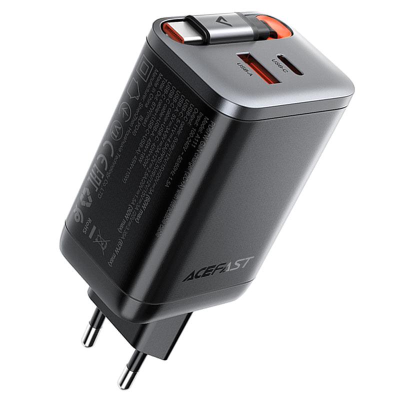 МЗП Acefast A111 GaN With Retractable Cable Type-C PD67W (1USB-A/1C) на малюнкі №1