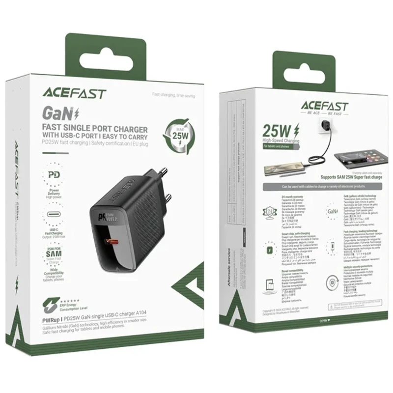 МЗП Acefast A104 GaN PD25W (1USB-C), Black 3, купити оптом з доставкою