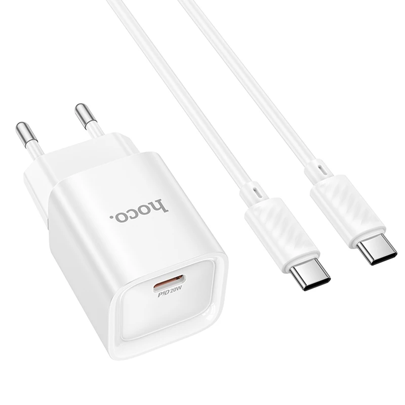 СЗУ Hoco C146A Charm PD20W (1USB-C) + кабель Type-C to Type-C, White 2, купить оптом с доставкой