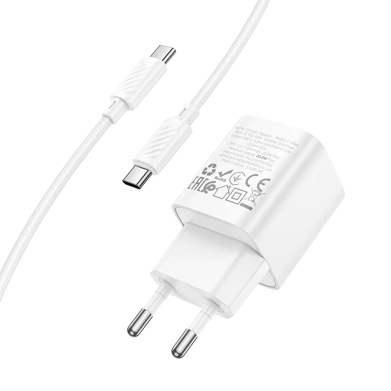 СЗУ Hoco C146A Charm PD20W (1USB-C) + кабель Type-C to Type-C, White 6, купить оптом с доставкой