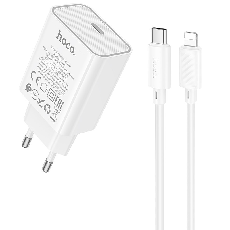 МЗП Hoco C143A Benefit PD20W (1USB-C) + кабель Type-C to Lightning на малюнкі №1