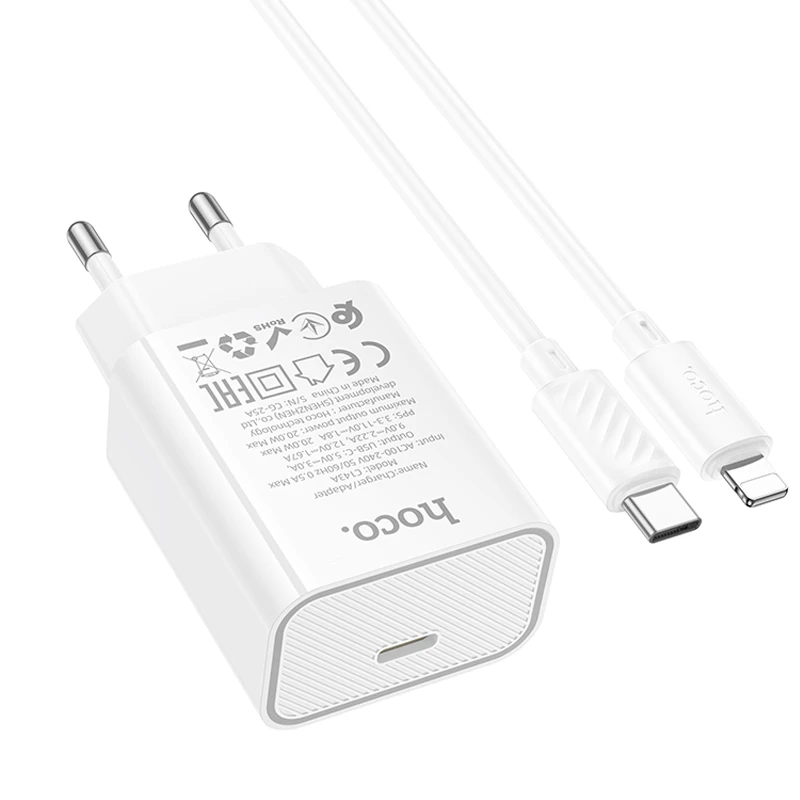 МЗП Hoco C143A Benefit PD20W (1USB-C) + кабель Type-C to Lightning, White 2, купити оптом з доставкою