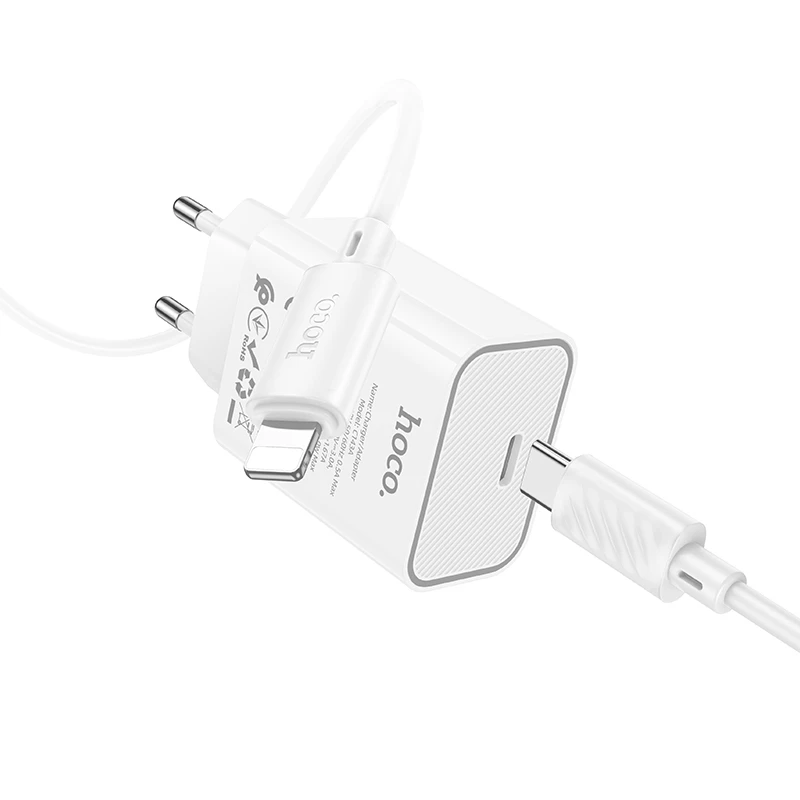 МЗП Hoco C143A Benefit PD20W (1USB-C) + кабель Type-C to Lightning, White 3, купити оптом з доставкою
