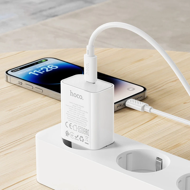 МЗП Hoco C143A Benefit PD20W (1USB-C) + кабель Type-C to Lightning, White 7, купити оптом з доставкою