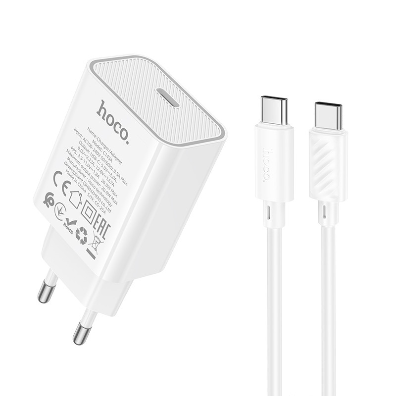 МЗП Hoco C143A Benefit PD20W (1USB-C) + кабель Type-C to Type-C на малюнкі №1