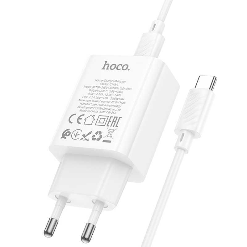 МЗП Hoco C143A Benefit PD20W (1USB-C) + кабель Type-C to Type-C на малюнкі №7