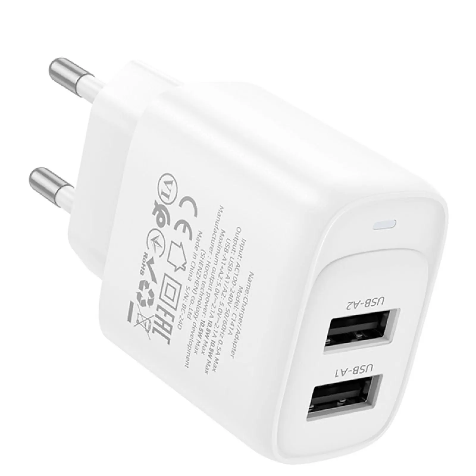 СЗУ Hoco C141A Smart 2.1A (2USB-A), White 2, купить оптом с доставкой