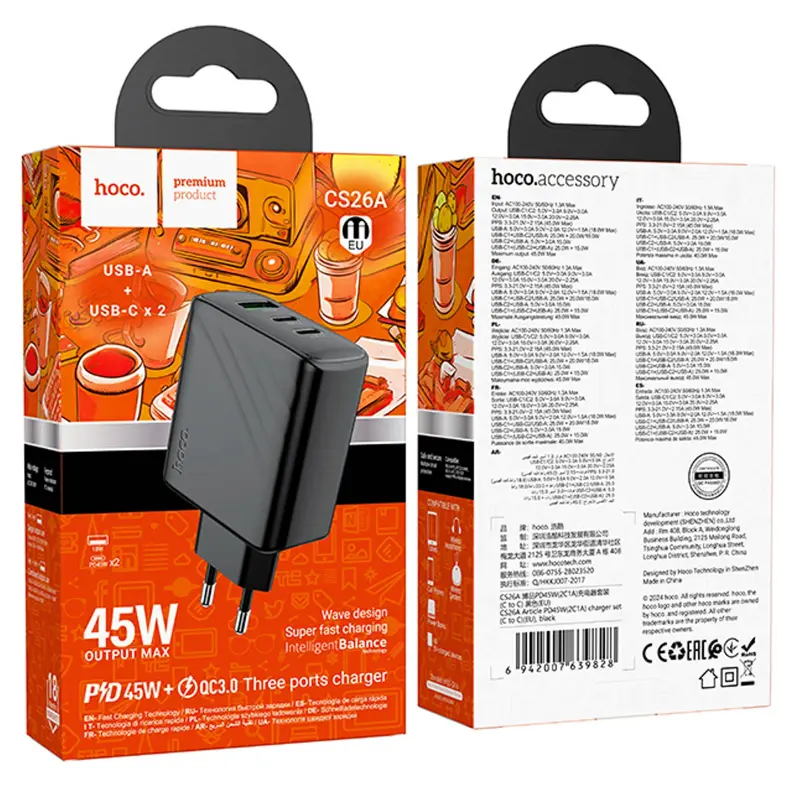МЗП Hoco CS26A Article PD45W (1USB-A/2C), Black 5, купити оптом з доставкою