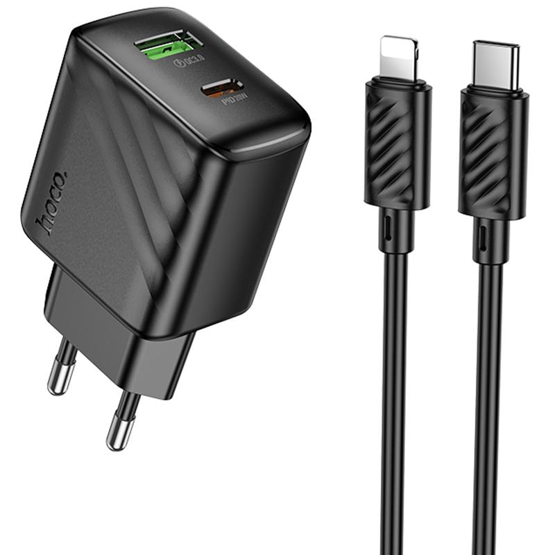 МЗП Hoco CS25A Rico PD20W+QC3.0 (1USB-A/1C) + кабель Type-C to Lightning на малюнкі №1