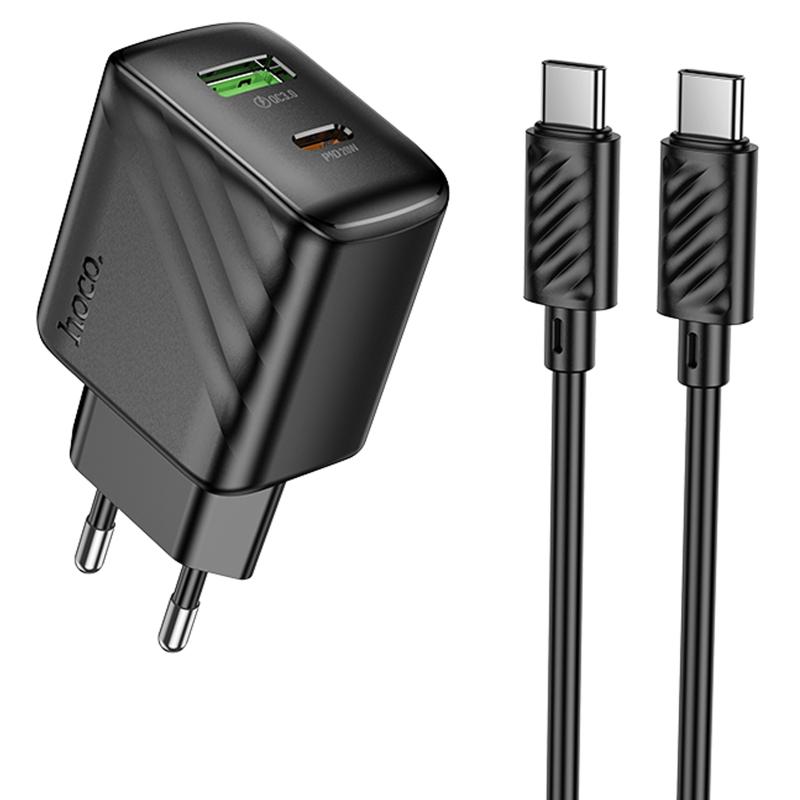 МЗП Hoco CS25A Rico PD20W+QC3.0 (1USB-A/1C) + кабель Type-C to Type-C на малюнкі №1