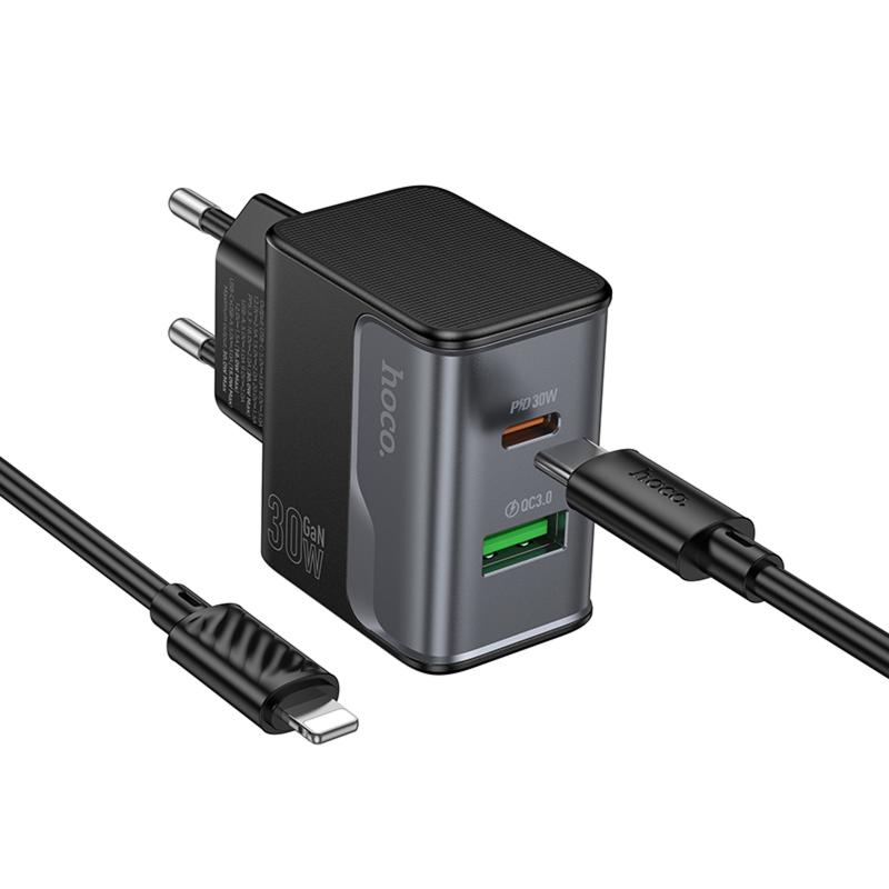 МЗП Hoco CS73A Star Speed PD30W+QC3.0 (1USB-A/1C) + кабель Type-C to Lightning на малюнкі №2