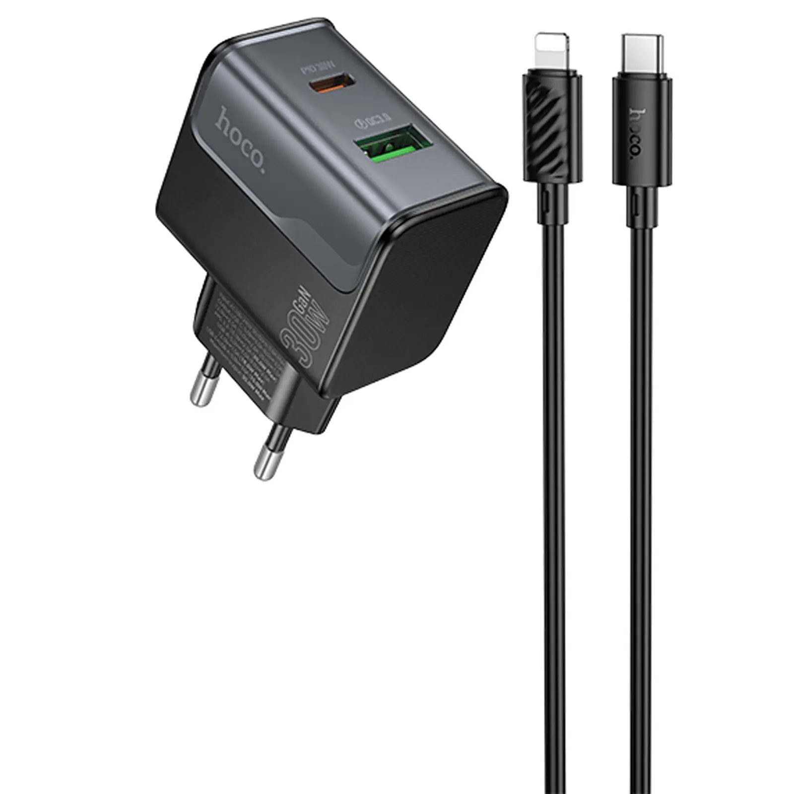 СЗУ Hoco CS73A Star Speed PD30W+QC3.0 (1USB-A/1C) + кабель Type-C to Lightning, Midnight Black, купить оптом с доставкой