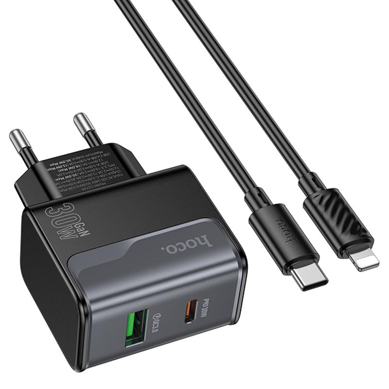 МЗП Hoco CS73A Star Speed PD30W+QC3.0 (1USB-A/1C) + кабель Type-C to Lightning на малюнкі №3