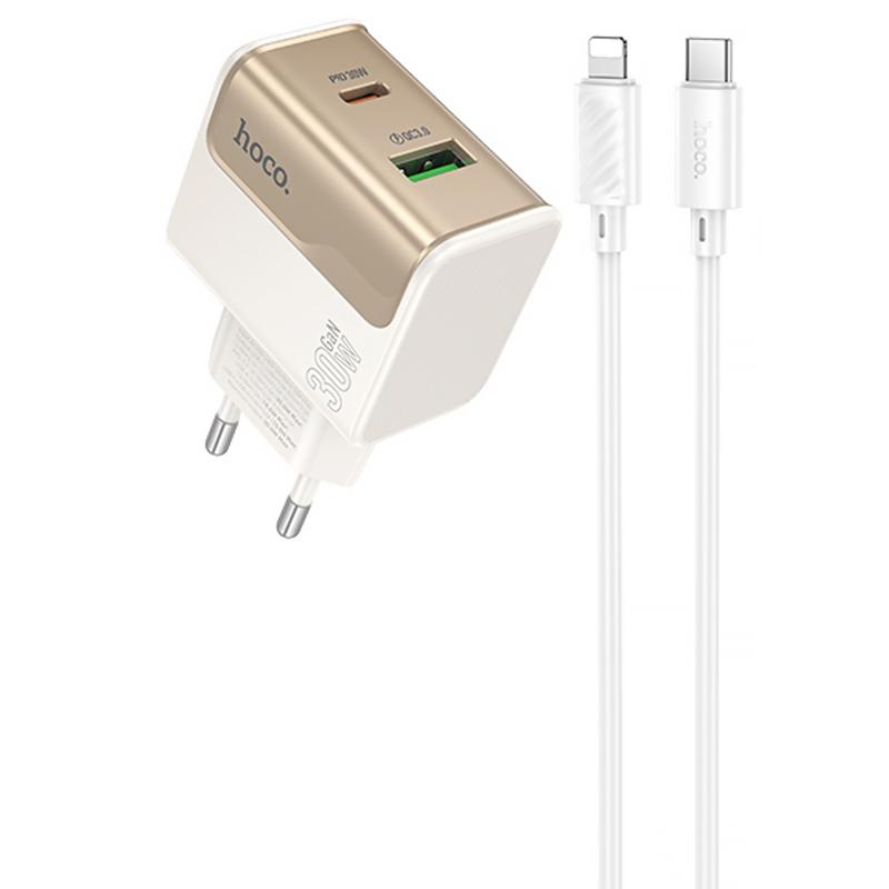 МЗП Hoco CS73A Star Speed PD30W+QC3.0 (1USB-A/1C) + кабель Type-C to Lightning на малюнкі №1