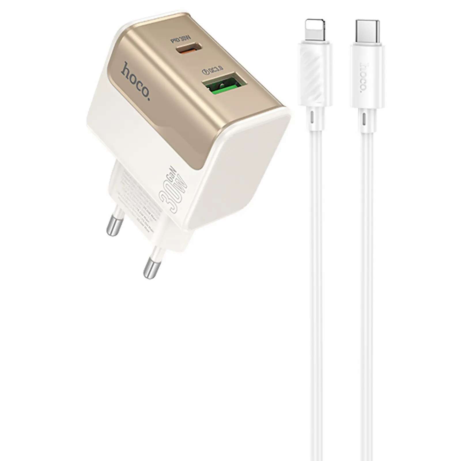 СЗУ Hoco CS73A Star Speed PD30W+QC3.0 (1USB-A/1C) + кабель Type-C to Lightning, White, купить оптом с доставкой