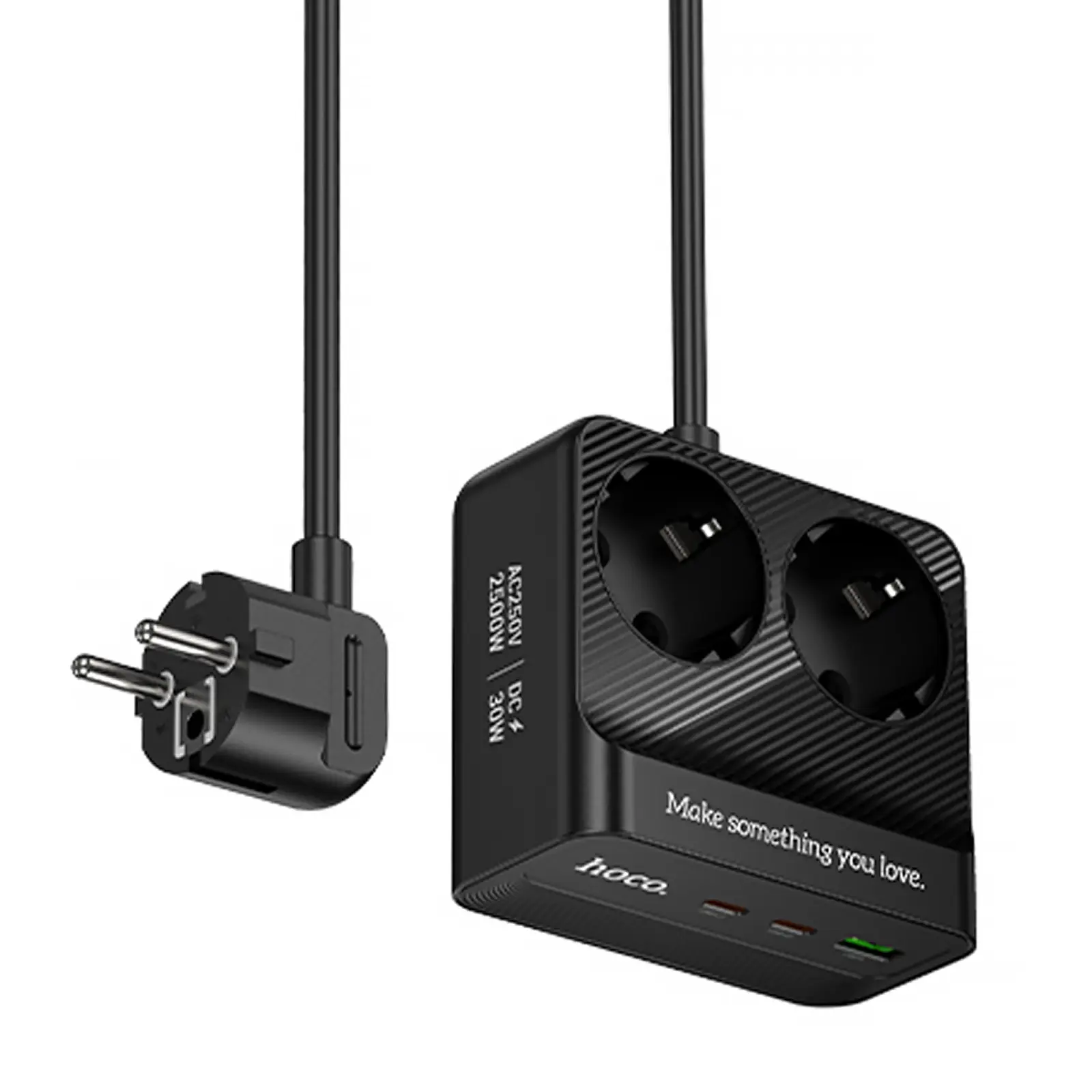 Удлинитель Hoco AC27 Descanso (PD30W/2C/1A/2xSocket) (2m), Black, купить оптом с доставкой