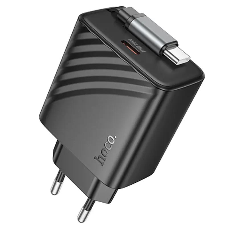 МЗП Hoco N57 Full PD20W with retractable cable Type-C (2USB-C), Black, купити оптом з доставкою