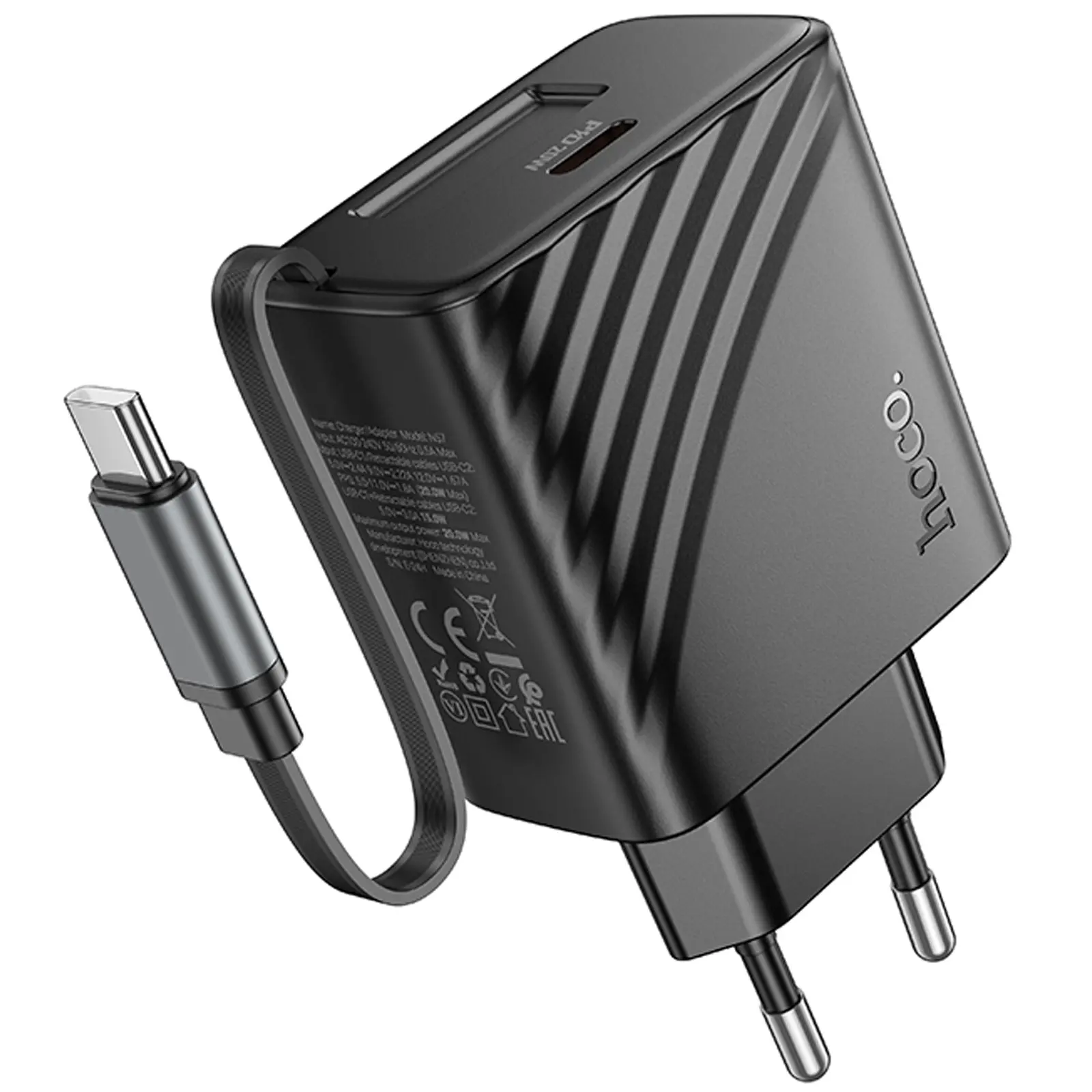 МЗП Hoco N57 Full PD20W with retractable cable Type-C (2USB-C), Black 2, купити оптом з доставкою