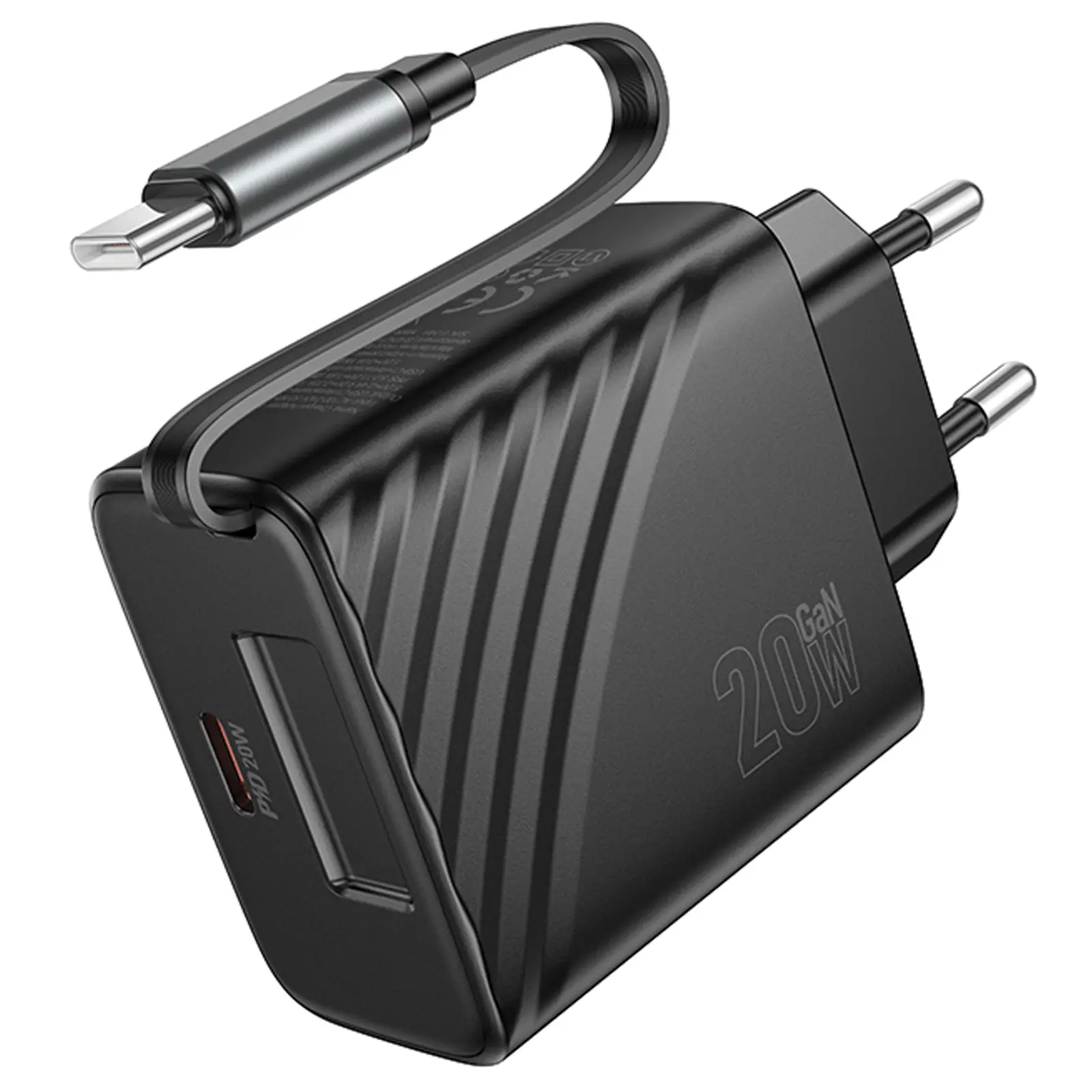 МЗП Hoco N57 Full PD20W with retractable cable Type-C (2USB-C), Black 3, купити оптом з доставкою