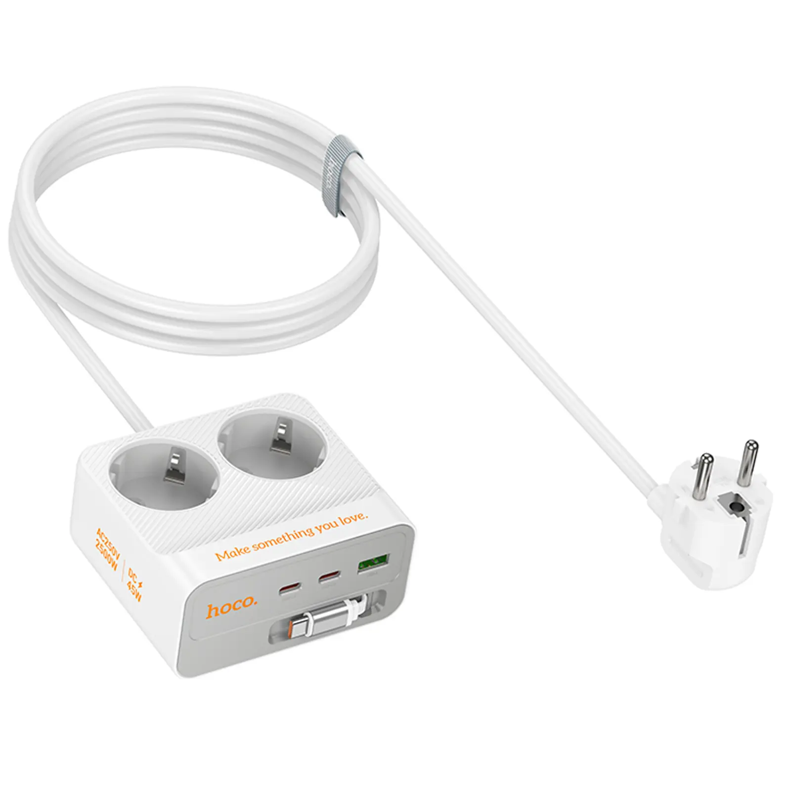 Удлинитель Hoco AC28 Descanso (PD45W/1C/3A/2xSocket) (2m), White 6, купить оптом с доставкой