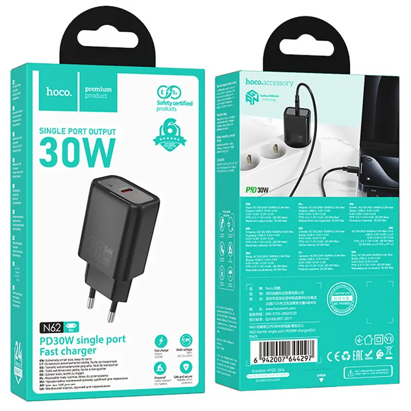 МЗП Hoco N62 Gentle PD30W (1USB-C), Black 2, купити оптом з доставкою