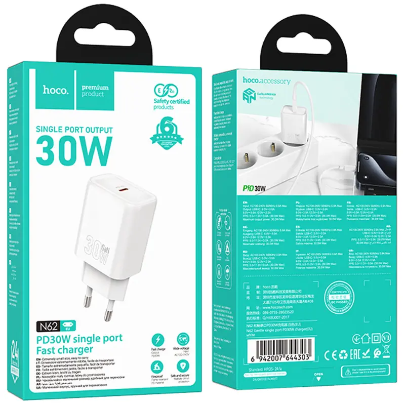 МЗП Hoco N62 Gentle PD30W (1USB-C), White 3, купити оптом з доставкою
