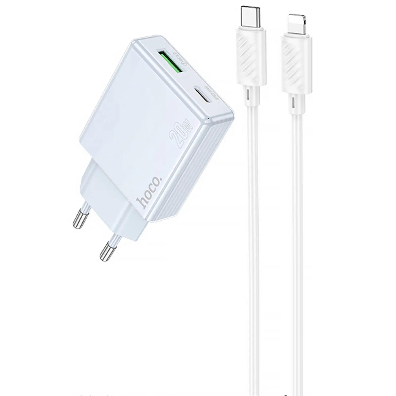 СЗУ Hoco C142A Direct PD20W+QC3.0 (1USB-A/1C) + кабель Type-C to Lightning, Blue, купить оптом с доставкой
