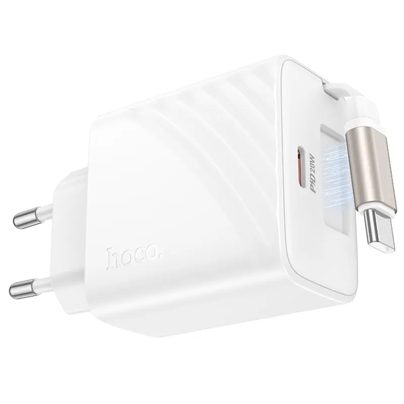 МЗП Hoco N57 Full PD20W with retractable cable Type-C (2USB-C), White 1, купити оптом з доставкою