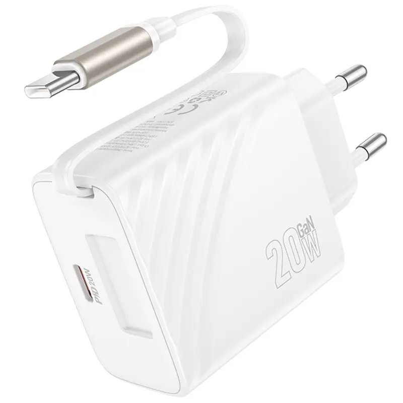 МЗП Hoco N57 Full PD20W with retractable cable Type-C (2USB-C), White 3, купити оптом з доставкою