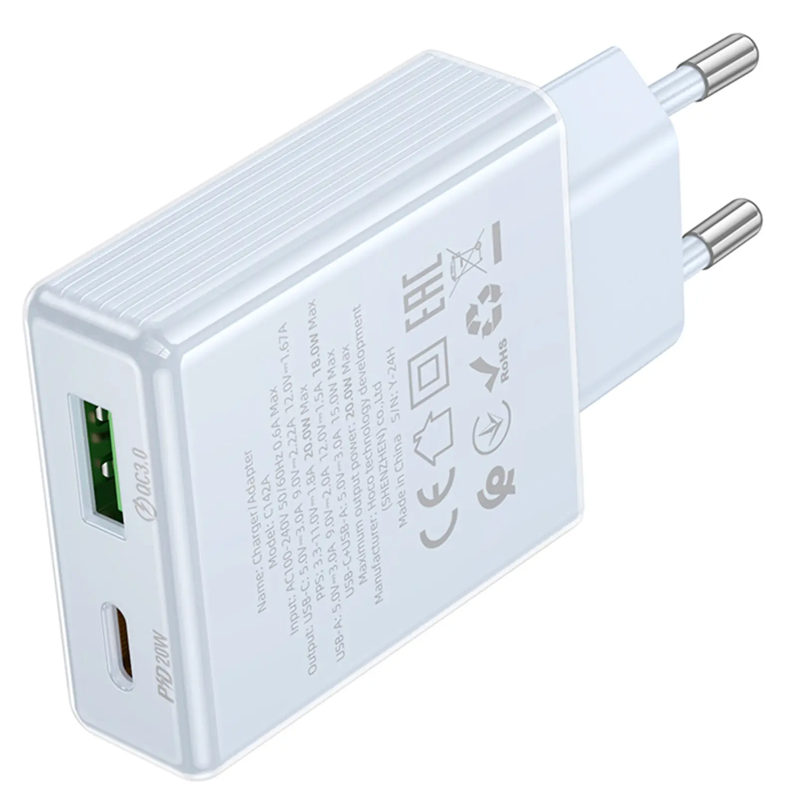 СЗУ Hoco C142A Direct PD20W+QC3.0 (1USB-A/1C), Blue 2, купить оптом с доставкой