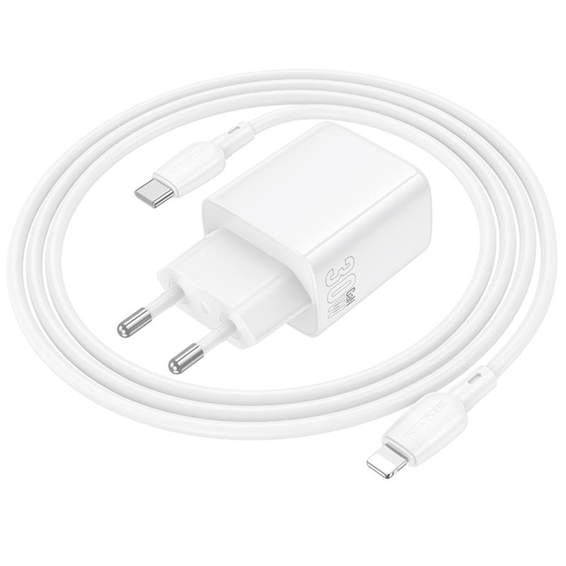 МЗП Borofone BN29 Fuente PD30W+QC3.0 (1USB-A/1C) + кабель Type-C to Lightning на малюнкі №2