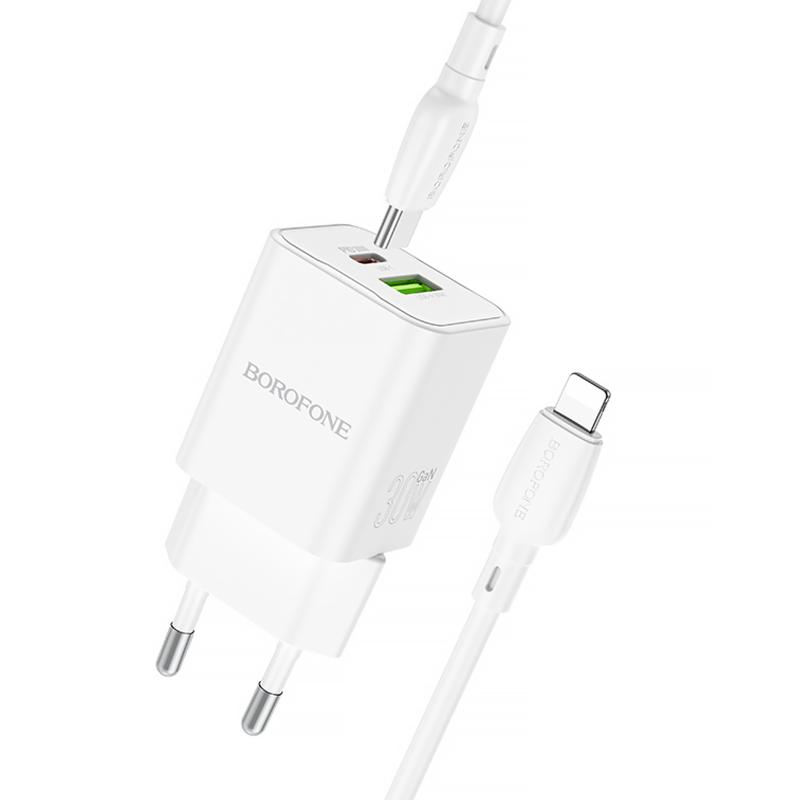 МЗП Borofone BN14 Royal PD30W+QC3.0 (1USB-A/1C) + кабель Type-C to Lightning на малюнкі №2