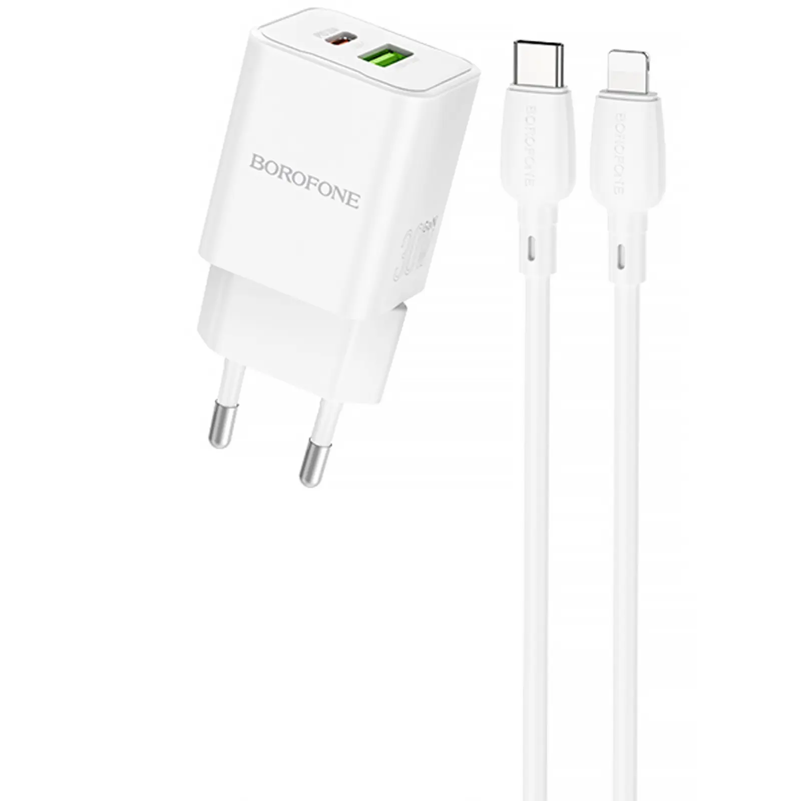 СЗУ Borofone BN14 Royal PD30W+QC3.0 (1USB-A/1C) + кабель Type-C to Lightning, White, купить оптом с доставкой