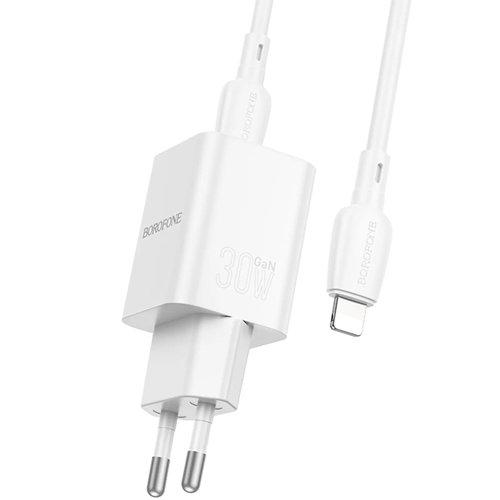 СЗУ Borofone BN14 Royal PD30W+QC3.0 (1USB-A/1C) + кабель Type-C to Lightning, White 2, купить оптом с доставкой