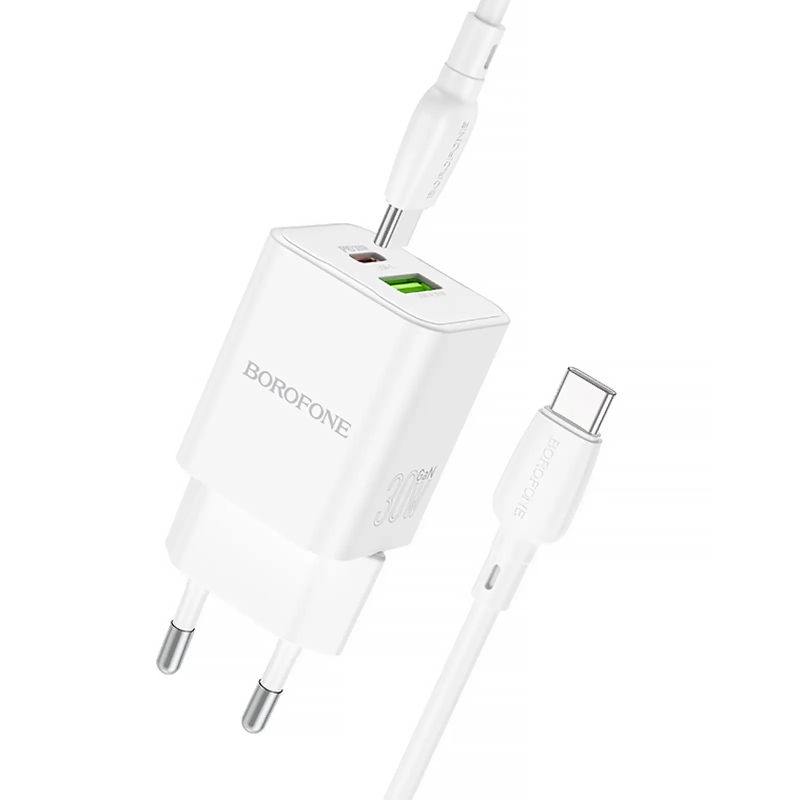 СЗУ Borofone BN14 Royal PD30W+QC3.0 (1USB-A/1C) + кабель Type-C to Type-C, White 1, купить оптом с доставкой