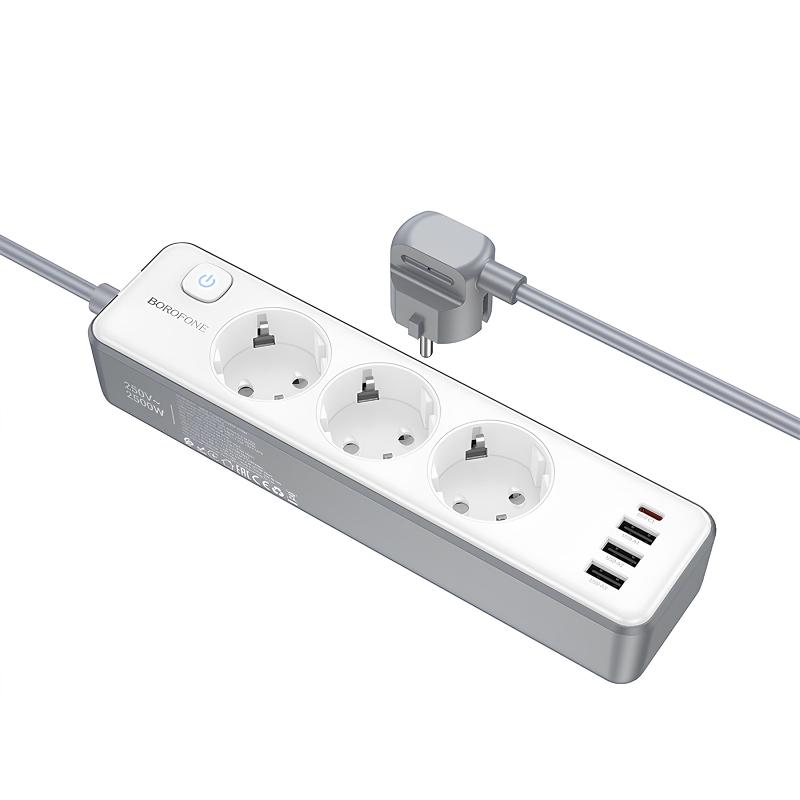 Подовжувач Borofone BAC9 Power PD20W (3USB-A/1C/3xSocket) (2m) на малюнкі №2