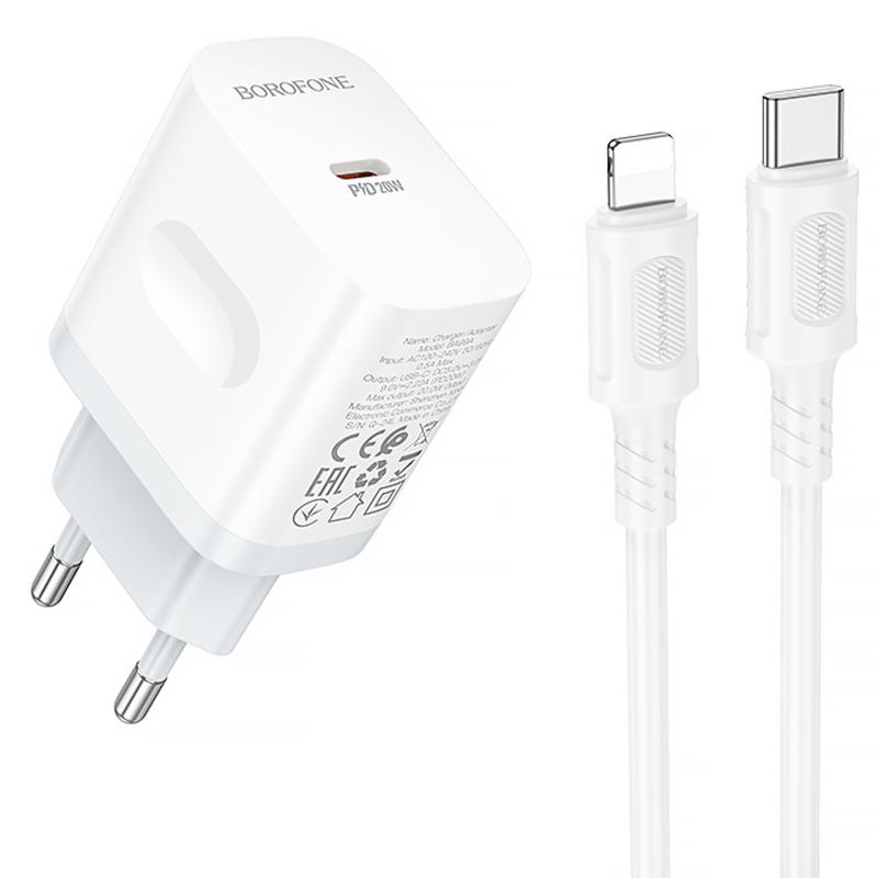 МЗП Borofone BA99A Breeze PD20W (1USB-C) + кабель Type-C to Lightning на малюнкі №1