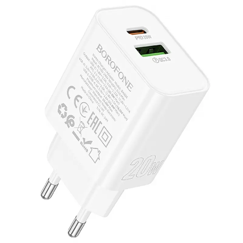 СЗУ Borofone BA88A Navy PD20W+QC3.0 (1USB-A/1C), White, купить оптом с доставкой
