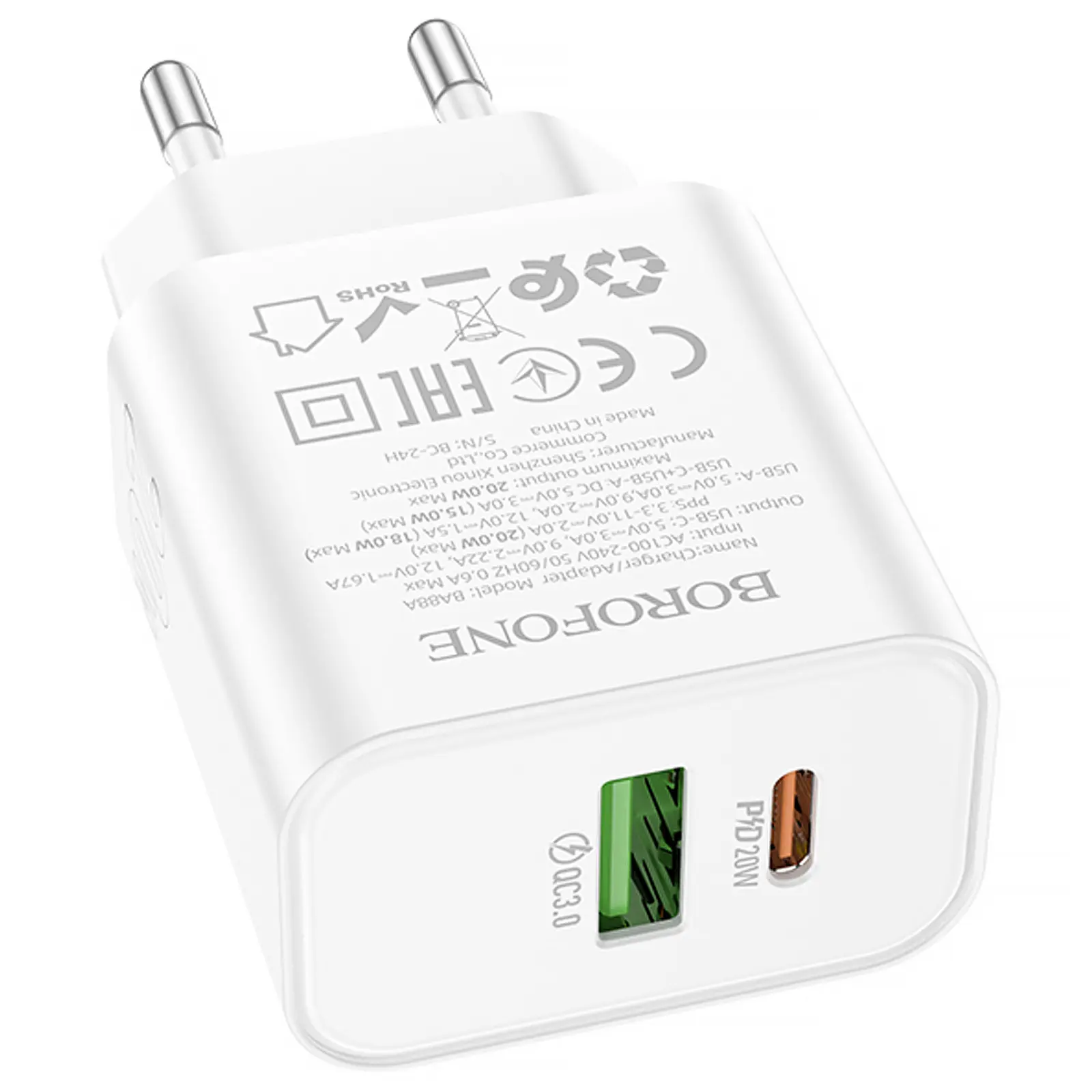 СЗУ Borofone BA88A Navy PD20W+QC3.0 (1USB-A/1C), White 3, купить оптом с доставкой