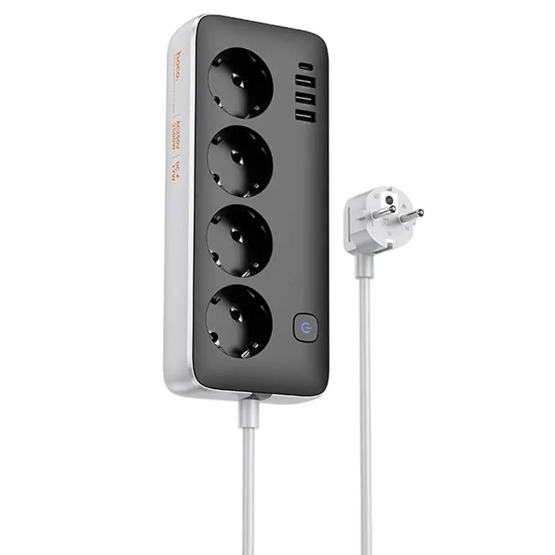 Подовжувач Hoco AC21 Sunlight 4-bit (1C/3A/4xSocket) (1.5m), White, купити оптом з доставкою