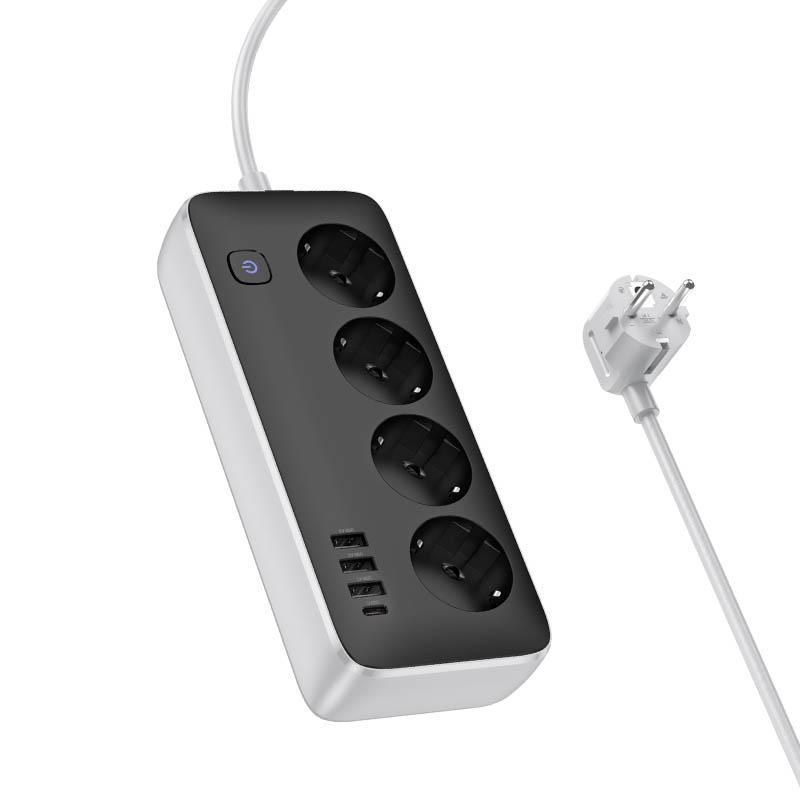 Удлинитель Hoco AC21 Sunlight 4-bit (1C/3A/4xSocket) (1.5m) на картинке №3