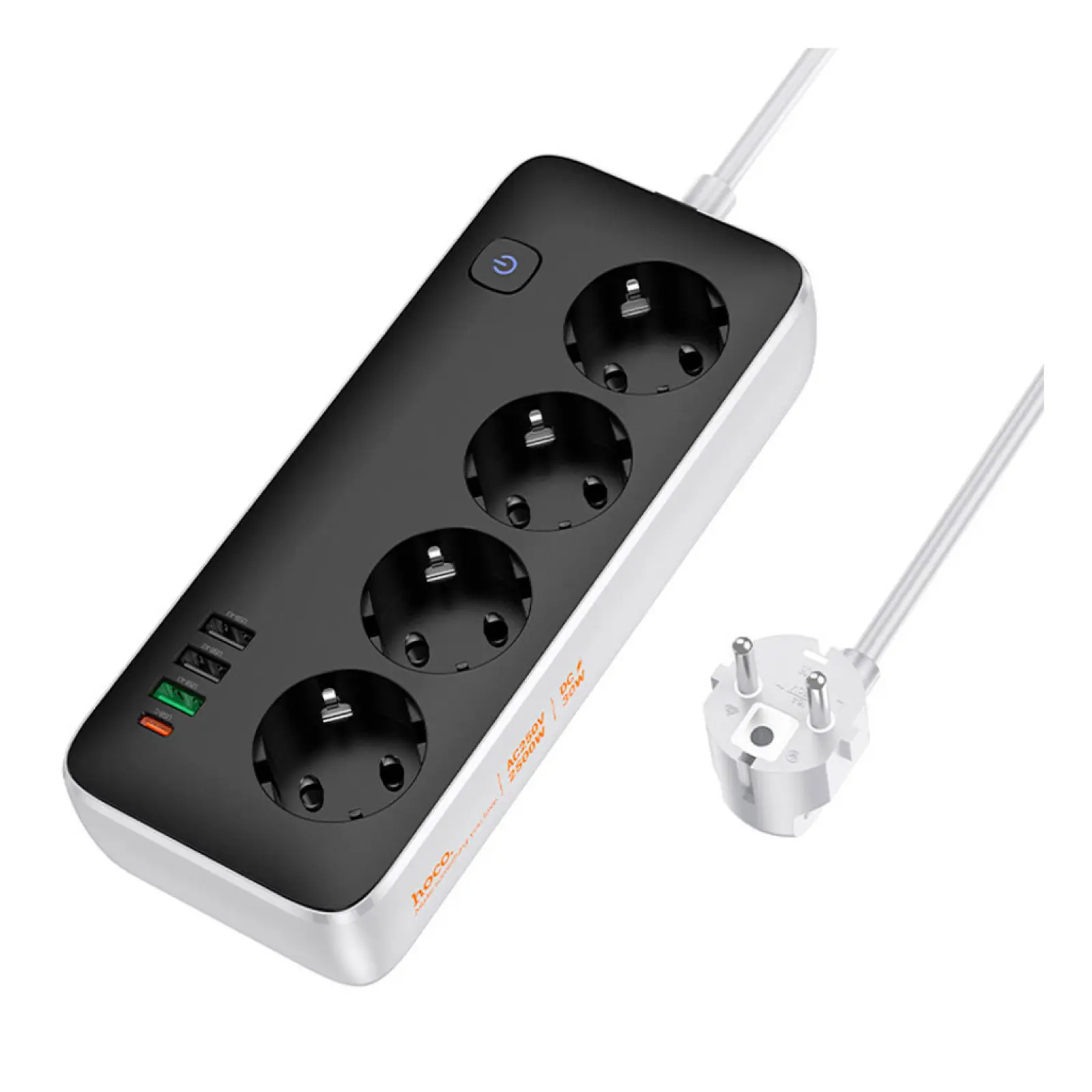 Удлинитель Hoco AC22 Sunlight (PD30W/1C/3A/4xSocket) (3m), Black, купить оптом с доставкой